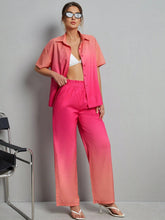 Holiday Style Gradient Short Sleeve Shirt And Slant Pocket Straight-Leg Pants Set